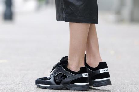 closeup allblack chanel sneakers