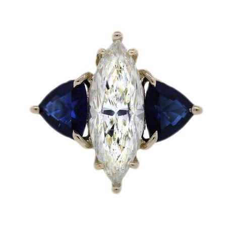 EGL 3.06 ct Marquise Diamond and Sapphire Engagement Ring