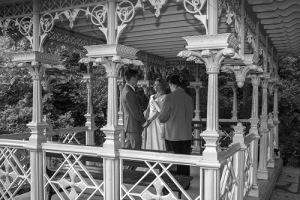 E&T Ladies Pavilion Central Park Wedding Ceremony b&w