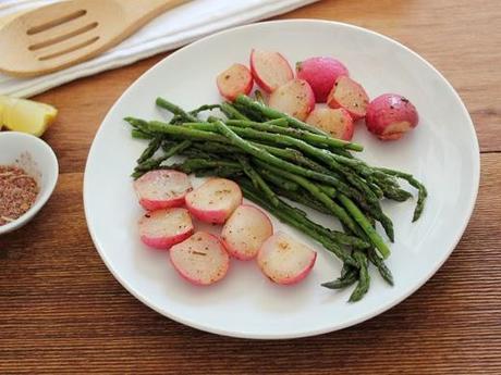 Steamed Asparagus and Radishes with a Espresso Rose Spice Mix