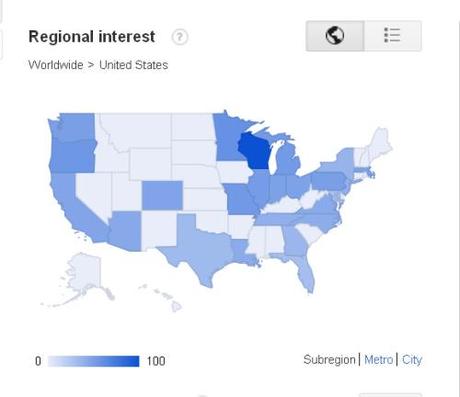 Pabst Blue Ribbon google trend map last 12 mth