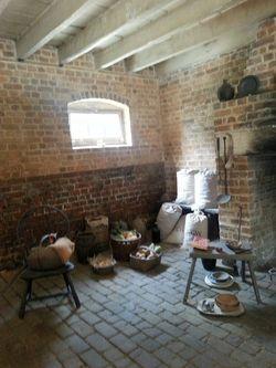 The kitchen in the slaves quarter was filled with foods rationed by the Washingtons.