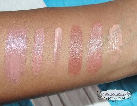 Swatches of 6 Nude Lip Sticks/Lip Gloss for Indian (Dusky) Skin Tones From My Collection