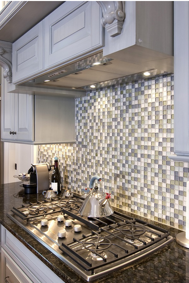 Grey and white backsplash