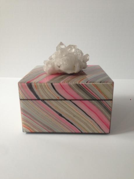 Marbled lacquer jewelry box with quartz topper