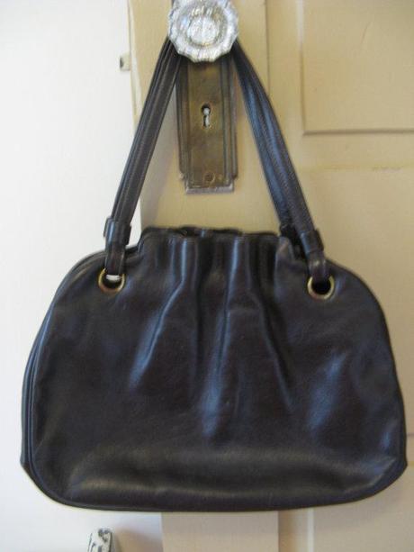 INGBER Dark Brown Leather Handbag 1960s Mad Men Mid Century Purse