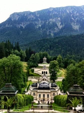 View overlooking Linderhof Palace and grounds in Bavaria, Germany