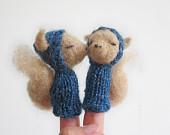 FINGER PUPPET MOBILE / Wall Hanging, Needle Felted Squirrel Valentines, baby, children, kids, eco-friendly toy, nursery art - LazyAnimals