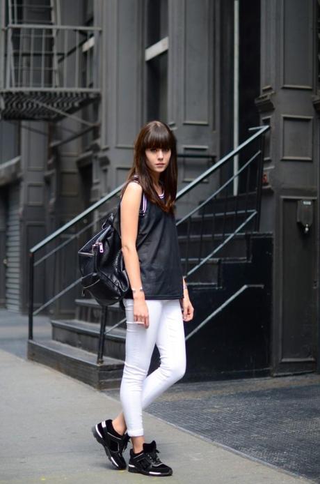 outfit chanel sneakers white acne jeans airtex vest