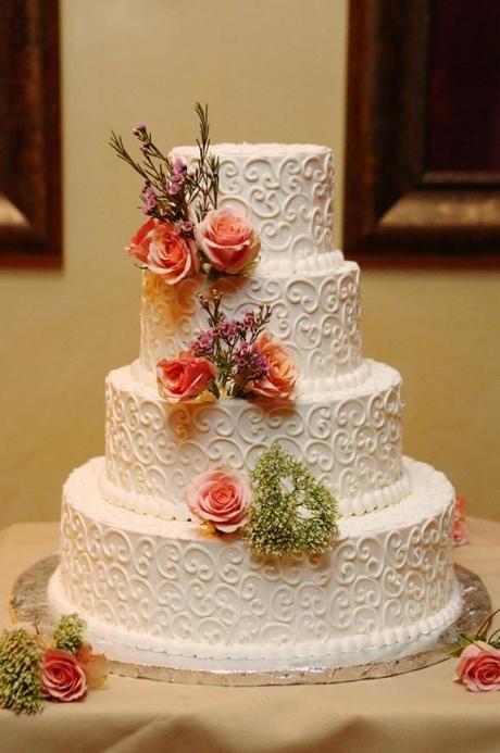 White Wedding Cake with Roses