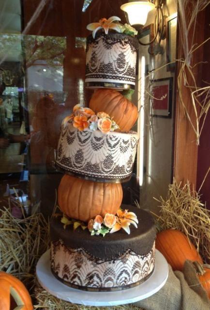 Topsy Turvy Pumpkin Theme Wedding Cake