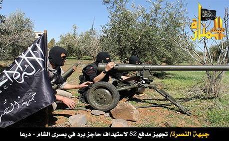 Image shows a M60 recoilless gun (YU) being used to attack an army outpost,Hajez Barad, in Busr al-Harir, Daraa, on March 2nd.