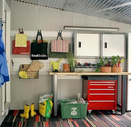 Garden storage and workbench in garage