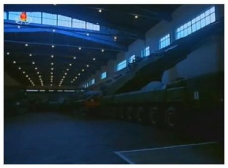 View of what appears to be the KN-08 road mobile intercontinental ballistic missile on a TEL (Photo: KCTV screengrab).