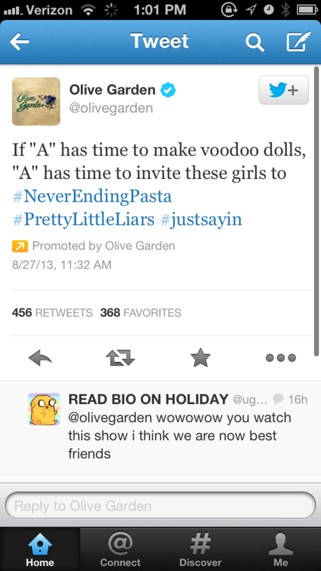 The Olive Garden speaks to fans of TV and pasta