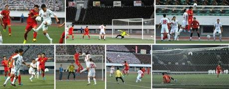 Men's premier league (soccer) games for the Torch Cup between the 25 April Team (of the KPA) and the Sonbong Team (of the Worker Peasant Red Guard) held in Pyongyang on 28 August 2013 (Photo: Rodong Sinmun).