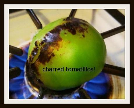 charred tomatillos on stove