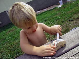 Toddler Activity - Coloring a Wooden Toy Car