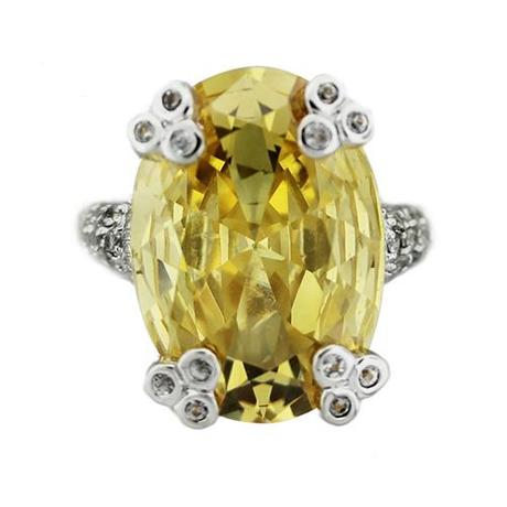 Judith Ripka Sterling Silver Canary Quartz & Diamond Ring