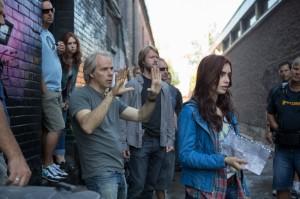 Harald Zwart sets a shot;  Geir Andreassen, Lily Collins and various crew