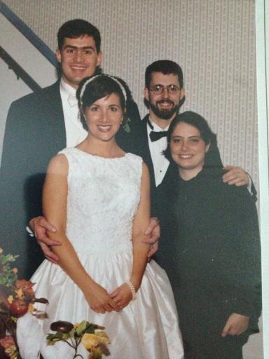 Our best man and wife along with us at our wedding...and sporting the Princess Di haircut.