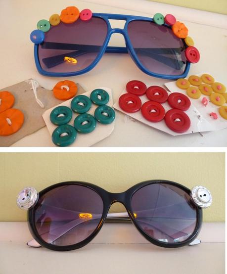 DIY fashion craft adding buttons and cabochons to sunglasses for summer 2013