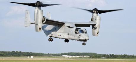 A U.S. Marine Corps MV-22 Osprey lifts off from Naval Air Station Patuxent River during a successful biofuel test flight. (Credit: Flickr @ Official U.S. Navy Page http://www.flickr.com/photos/usnavy/)