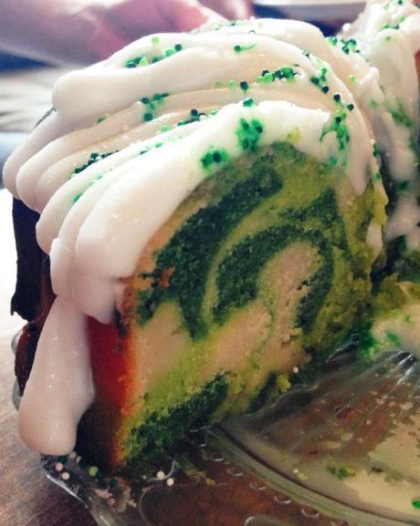 inside mojito marble cake swirled effect green white lime mint and rum icing and sugar sprinkles