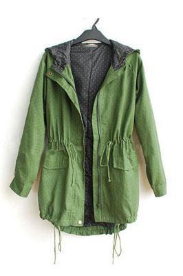 drawstring, jacket, coat, rain gear, polka dots, anorak, romwomen, green, seattle, fall fashion