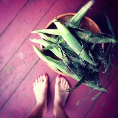 My husband thinks I have a foot fetish. Perhaps. Shuck-a-thon about to begin... #healthy #food #corn #vegetables #organic #farm #fresh #goodness