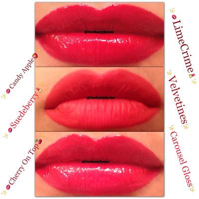 LimeCrime-Velvetines & Carousel Gloss review...*Suedeberry, Cherry On Top, Candy Apple*