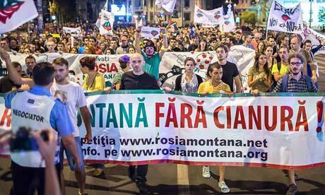 Romanians protesting in capital Bucharest