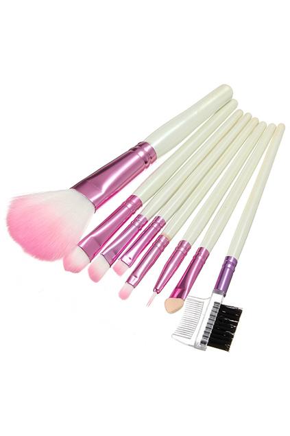 8Pcs Cosmetic Nylon Hair Makeup Brush Set + Pink Alphabet Roll Up Bag