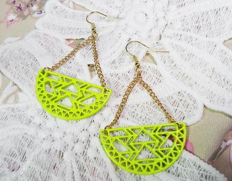 Cut-out Protractor Flourescent Yellow Earrings from Romwe