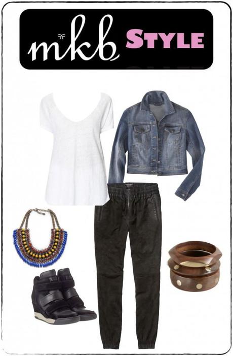 MKB Style Denim Jacket White Tee Leather Pants