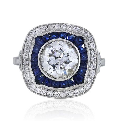 Platinum Round Brilliant Ceylon Sapphire Engagement Ring