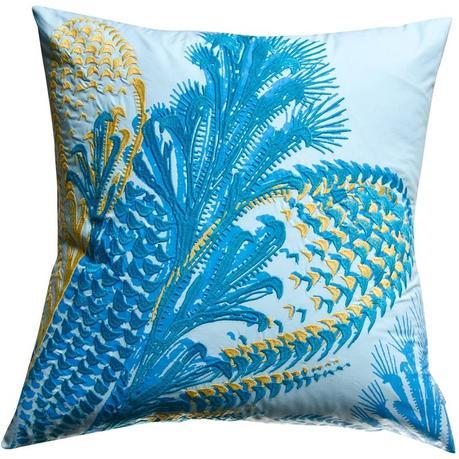 20 x 20 Cotton Prints and Embroidery Pillow from the Water Collection in Blue & Mustard by Koko Company