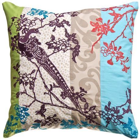 20 x 20  Cotton Mix Prints and Embroidered Pillow from the Wallpaper Collection in Blue & Mauve by Koko Company