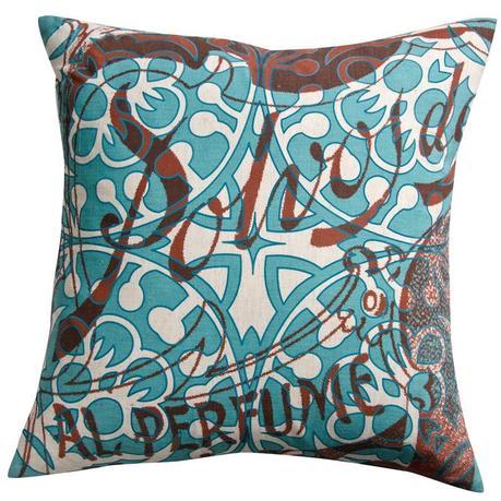 20 x 20  Cotton Print Polvos and tile Pillow from the Press Collection in Brown/Aqua  by Koko Company