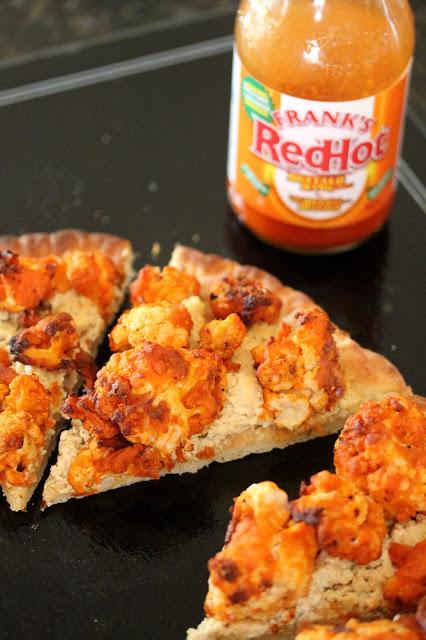 Vegan Buffalo Cauliflower Pizza with Blue Cheeze Spread