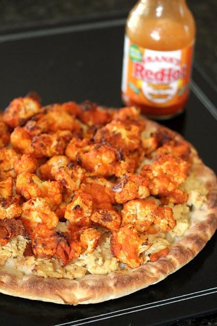 Vegan Buffalo Cauliflower Pizza with Blue Cheeze Spread