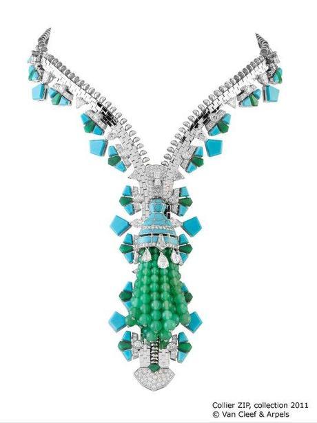 Van Cleef and Arpels Zipper necklace in turquoise diamond and chrysoprase