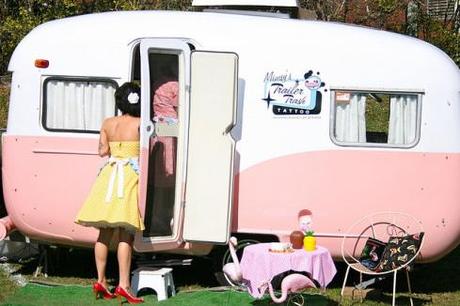 baby pastel pink vintage retro caravan - Trailer Trash Tattoo