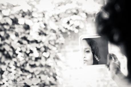 Brides reflection in a mirror