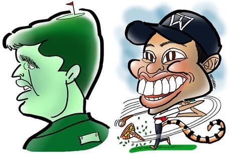 Calling All Caricature Lovers: Another Edition Of “Name That Idiot Celeb” caricatures of golfers Phil Mickelson and Tiger Woods