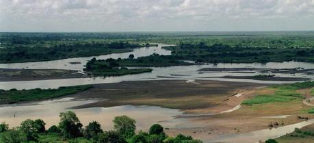 An aerial photograph of the flooded Tana River which is in the Rift Valley area during Joint Task Force Kenya, operation Noble Response.