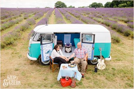 VW Camper van engagement shoot with alternative couple in a lavender field 