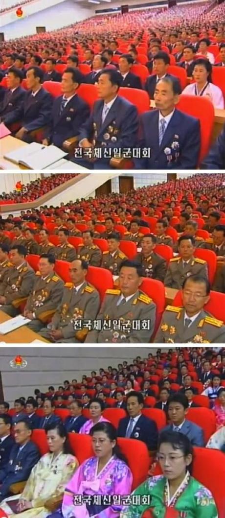 View of participants at a national meeting of workers in the post and telecom sector, held at 25 April House of Culture in Pyongyang on 16 September 2013 (Photos: KCTV screengrabs).