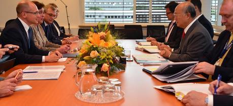 Bilateral meeting between H.E. Mr. Sergei Kirienko, Director General of the Atomic Energy Corporation ROSATOM and IAEA Director General Yukiya Amano at the IAEA 57th General Conference. IAEA, Vienna, Austria. 16 September 2013. (Credit: Dean Calma / IAEA)