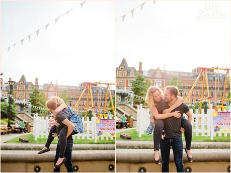 Fun Engagement Photograph  of a piggyback ride. 